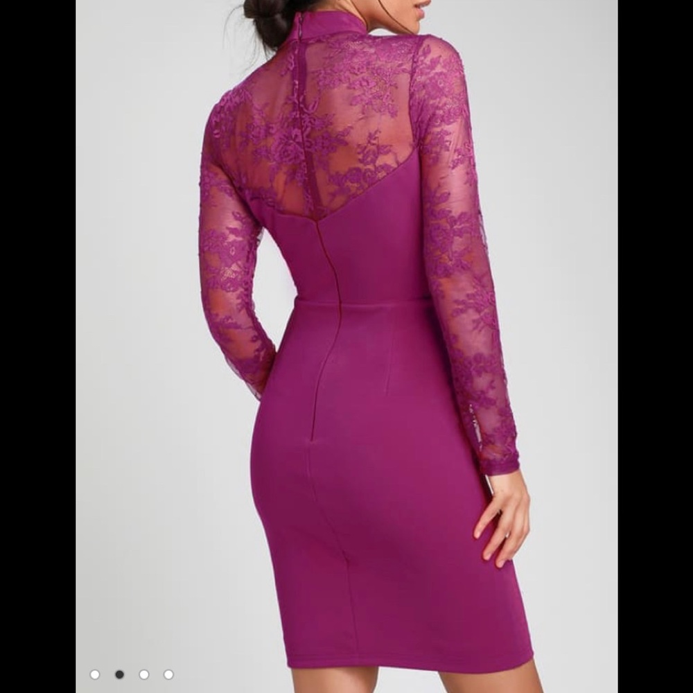 Lulus Oretha Fuchsia Lace Long Sleeve Bodycon Dress